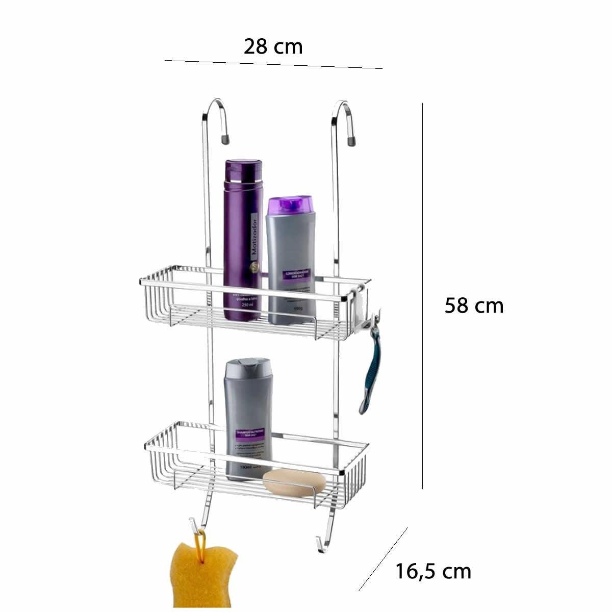 Suporte Duplo com Ganchos para Box sem Furo Porta Shampoo - 3