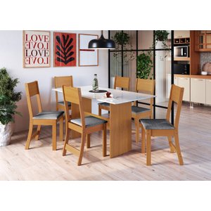 Conjunto de Sala de Jantar Predilleta Karla 1,50 C/6 Cadeiras Freijo Off