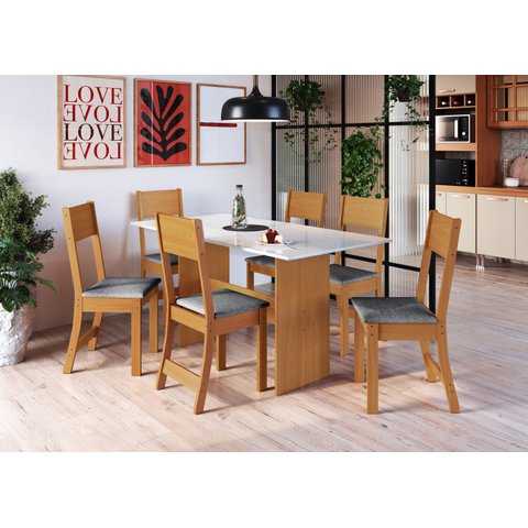 Conjunto de Sala de Jantar Predilleta Karla 1,50 C/6 Cadeiras Freijo Off