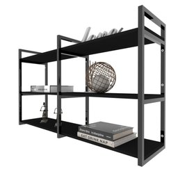 Prateleira Industrial Sala Estar Estante Nicho Parede Mdf Suspensa Pratileira Ferro Preto - 3
