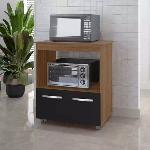 Balcão Multifuncional Angela para Cozinha Forno e Microondas Savana/preto - Moblis