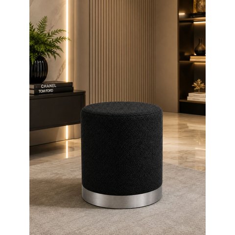 Puff Rodapé Prata, Cor Preto Boucle - Let Móveis