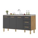 Ver imagem 2 de Armário de Cozinha com Balcão Fortaleza 3 Portas Amêndoa Grafite