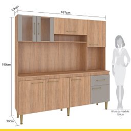 Armário para Cozinha Completo Arizona 181 Cm Porta Vidro Balcão Tampo MDP Carvalho Cinza - ClickLar - 4