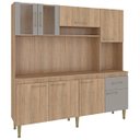 Ver imagem 1 de Armário para Cozinha Completo Arizona 181 Cm Porta Vidro Balcão Tampo MDP Carvalho Cinza - ClickLar