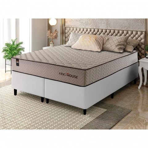 Cama Box San Diego Espuma Queen 158x198 Bege King House