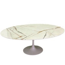 Mesa de Jantar Saarinen Oval 160x90cm Calacata Marmorizada Gelo Branco - 3