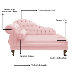 Recamier Divã Namoradeira Larissa 185cm Direito de Quem Senta Suede Rosa Bebe - Incasa Decor - 3