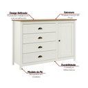 Ver imagem 3 de Cômoda Quarto Madeira Maciça 125cm 4 Gavetas 1 Porta Ravelo F07- D'Rossi