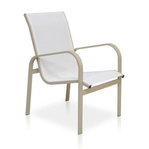 Cadeira Em Tela Sling Com Estrutura Bege E Tela Branco