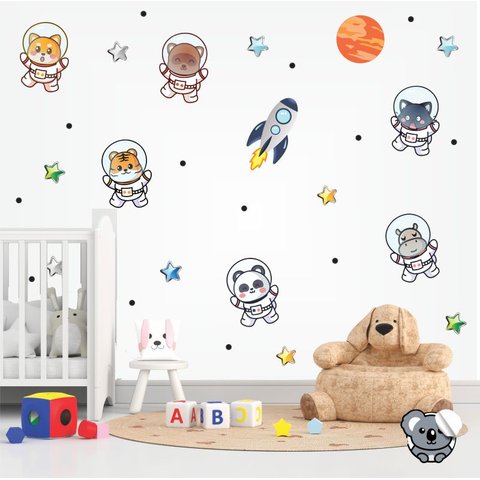 Adesivo De Parede Infantil Animais Astronautas Cute