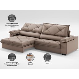 Sofá com Carregador Usb e Molas no Assento Retrátil Reclinável Nice 2,90m Velosuede - Netsofas - 2