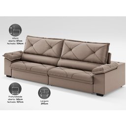 Sofá com Carregador Usb e Molas no Assento Retrátil Reclinável Nice 2,90m Velosuede - Netsofas - 4