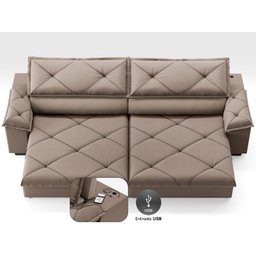 Sofá com Carregador Usb e Molas no Assento Retrátil Reclinável Nice 2,90m Velosuede - Netsofas - 3