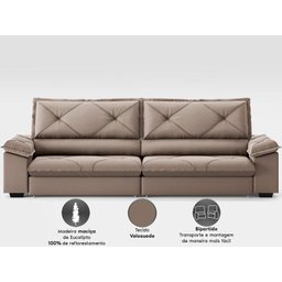 Sofá com Carregador Usb e Molas no Assento Retrátil Reclinável Nice 2,90m Velosuede - Netsofas - 5