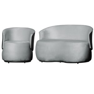 Kit Namoradeira e 1 Poltrona Orgânica Aisha Veludo Prata Composê Corano Preto - Mb Decor