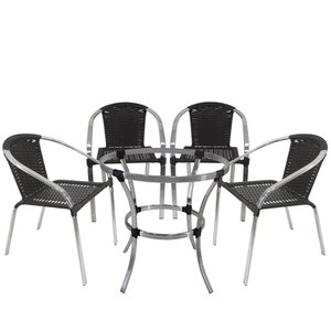 Conjunto 4 Cadeiras para Área Externa em Fibra Sintética com mesa Salinas em Alumínio - Cor Tabaco