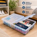 Ver imagem 4 de Bau Organizador 45L Transparente 6 Rodinhas Empilhavel Guarda Roupas Cama