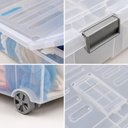Ver imagem 5 de Bau Organizador 45L Transparente 6 Rodinhas Empilhavel Guarda Roupas Cama