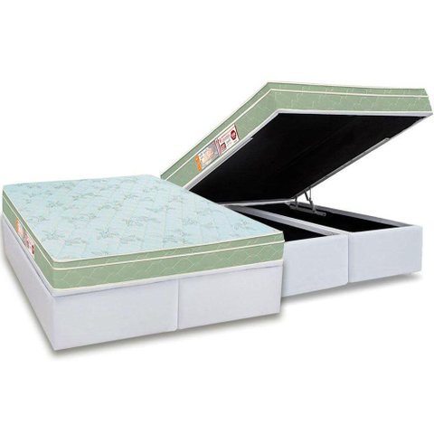 Cama Box Baú Queen: Colchão Espuma D33 Castor Sleep Max Euro Pillow + Base CRC Courano White(