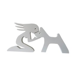 Escultura Decorativa Menina e o Cachorro 31x15cm Branco - 1