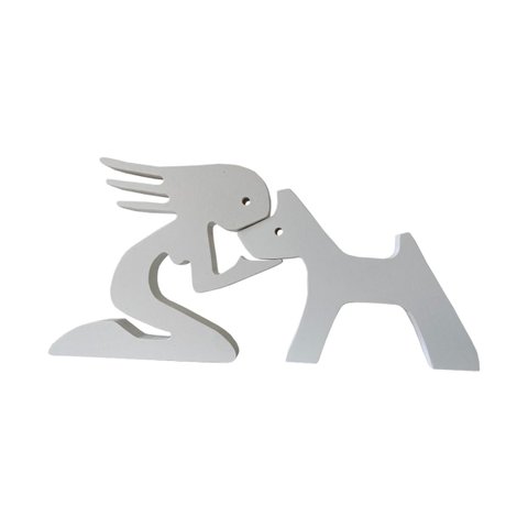 Escultura Decorativa Menina e o Cachorro 31x15cm Branco
