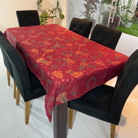 Toalha de Mesa Quadrada Jacquard Luxo Sinos de Natal - 1,40 x 1,40M