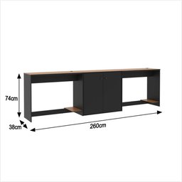 Conjunto de Escritório 3 Peças Smart Office 2 Mesas e 1 Aparador Buffet - Preto e Cedro - 3
