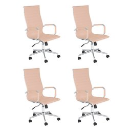 Kit 4 Cadeiras Escritório Esteirinha Diretor Home Office - Nude - 1