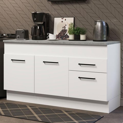 Balcão de Pia Cozinha 150 cm 2 Portas e 2 Gavetas (Com Tampo) Branco Agata Madesa