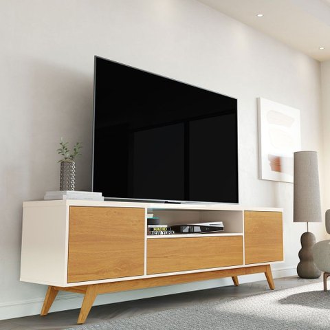 Rack para TV até 72 Polegadas Valencia 3 Portas Off White/Nature - Giga Móveis