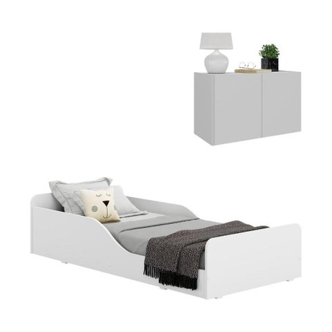 Minicama Montessoriana com Colchão Incluso e Mesa de Cabeceira 2 Portas Multimóveis Mp4192 Branca