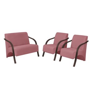 Conjunto Vênus Braço Madeira D Salla Suede 2 Poltronas de 1 Lugar e 1 de 2 Lugares Rosa