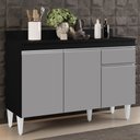 Ver imagem 2 de Balcão Gabinete 120cm Com Tampo 3 Portas 1 Gaveta Arizona Preto/Cinza - Lumil Móveis