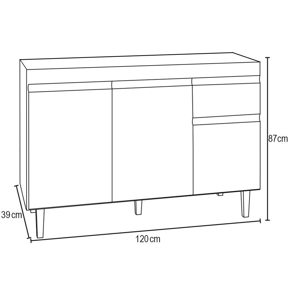 Balcão Gabinete 120cm Com Tampo 3 Portas 1 Gaveta Arizona Preto/Cinza - Lumil Móveis - 4