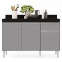 Ver imagem 7 de Balcão Gabinete 120cm Com Tampo 3 Portas 1 Gaveta Arizona Preto/Cinza - Lumil Móveis