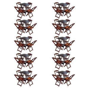 Kit 10 Jogos de Mesa com 4 Cadeiras de Madeira Dobrável 60x60 Ideal para Bar e Restaurante - Imbuia