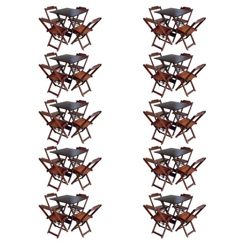 Kit 10 Jogos de Mesa com 4 Cadeiras de Madeira Dobrável 60x60 Ideal para Bar e Restaurante - Imbuia