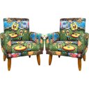 Ver imagem 1 de Kit 2 Poltrona Decorativa Infantil Para Quarto Sala De Brinquedos Suede Estampa Desenho Pé Castanho