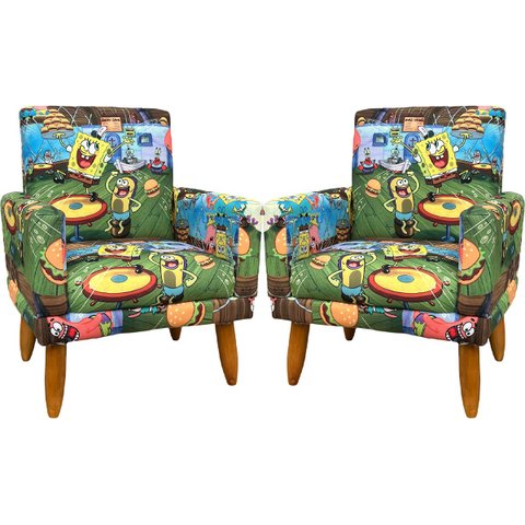 Kit 2 Poltrona Decorativa Infantil Para Quarto Sala De Brinquedos Suede Estampa Desenho Pé Castanho