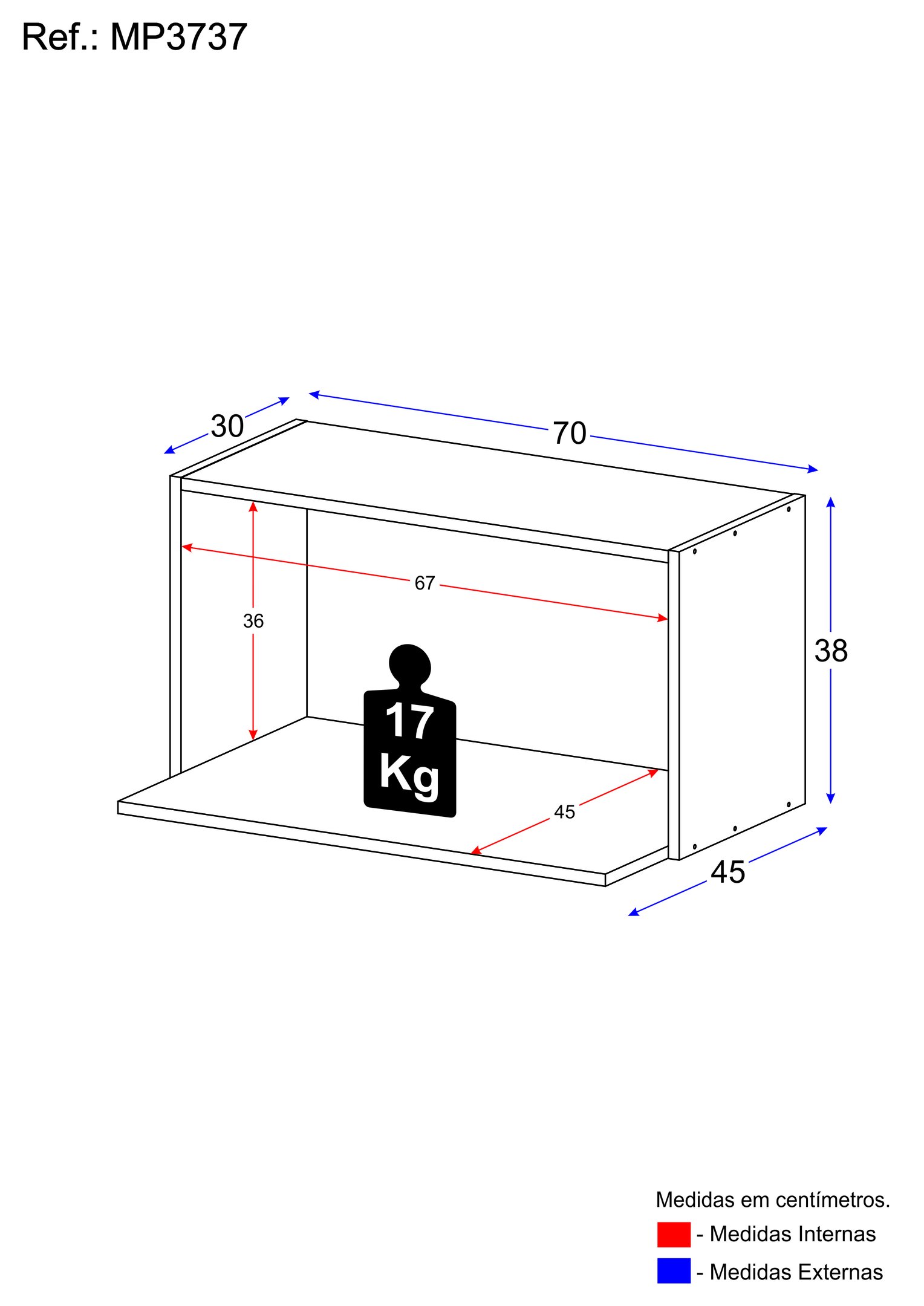 Armário de Cozinha Nicho para Microondas 70 Cm Veneza Gb Multimóveis Mp3737 Preto - 5