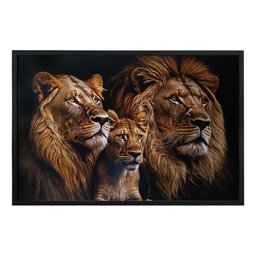 Quadro Decorativo Leões Moldura Cx Alta 100x66 Arte na Arte Caixa Alta 100x66 Moldura Preta - 1