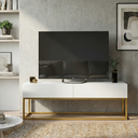 Ver imagem 2 de Rack Eros 140cm com Base Metálica Industrial Minimalista com Gavetas:branco/dourado