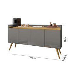 Aparador Buffet Sala Gold 4 Portas com Pés de Madeira Maciça Cinza/mel - 4