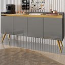 Ver imagem 2 de Aparador Buffet Sala Gold 4 Portas com Pés de Madeira Maciça Cinza/mel