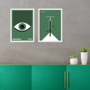 Ver imagem 2 de Kit 2 Quadros Artes Bauhaus Verde - Olho e Bike 24x18cm - com Vidro:moldura Preta