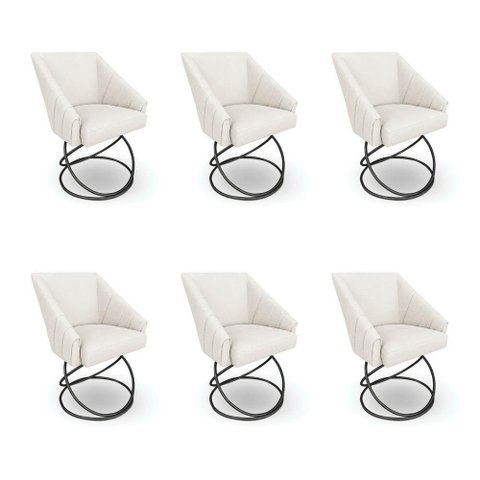 Kit 6 Poltronas Luxo Alana Bouclê Base Luxo Preto - Pallazio Cor:Bege