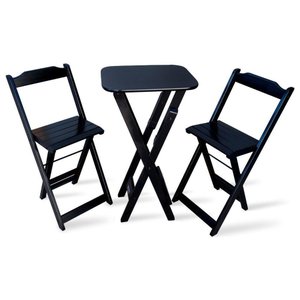 Conjunto de Mesa Bistro Dobravel com 2 Banquetas para Bar e Restaurante - Preto