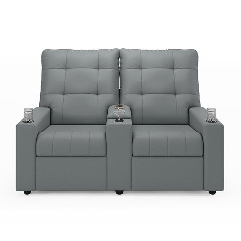 Poltrona Reclinável para Cinema Parma 2 Lugares Baú Usb Pu Cinza Fh1 - D'Rossi