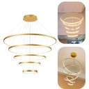 Ver imagem 1 de Lustre Pendente Moderno Dourado 5 Aneis Arcos para Pe Direito Duplo Top Original 5 Metros